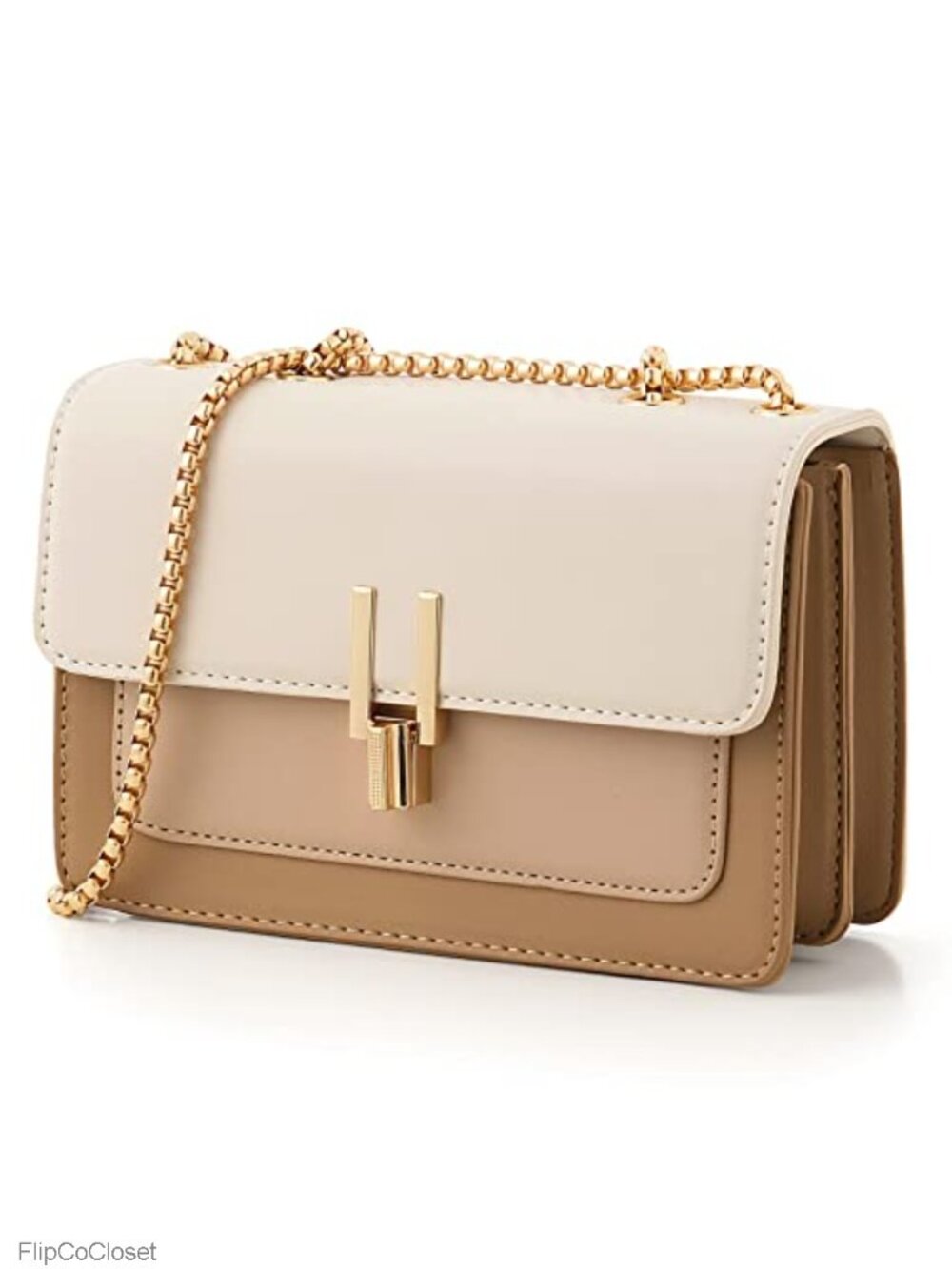 Faux Leather Crossbody Bag Turn Lock Satchel Chain Strap Women Everyday Purse